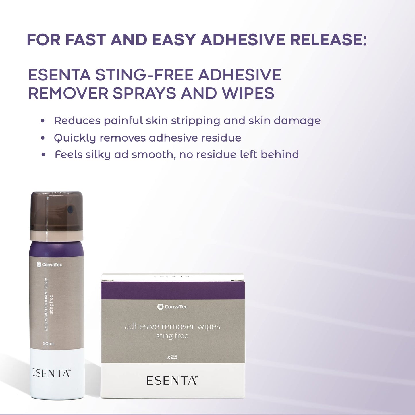 ConvaTec ESENTA Adhesive Remover Wipes for Around Stomas and Wounds, Sting Free, Alcohol Free, 25ct Box (Pack of 1)