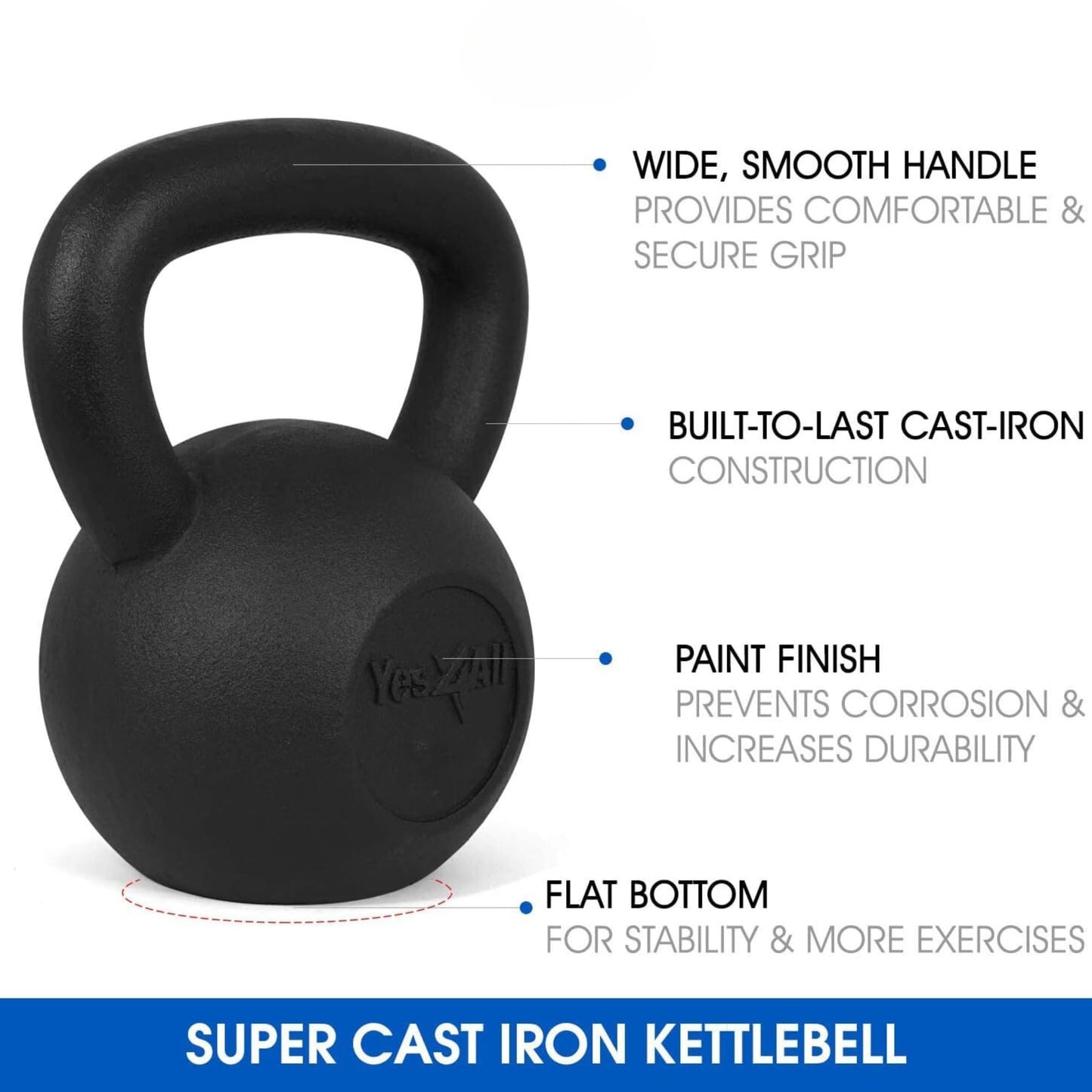 Yes4All Solid Cast Iron Kettlebell Weights Set – Great for Full Body Workout and Strength Training – Kettlebell 10 lbs (Black)