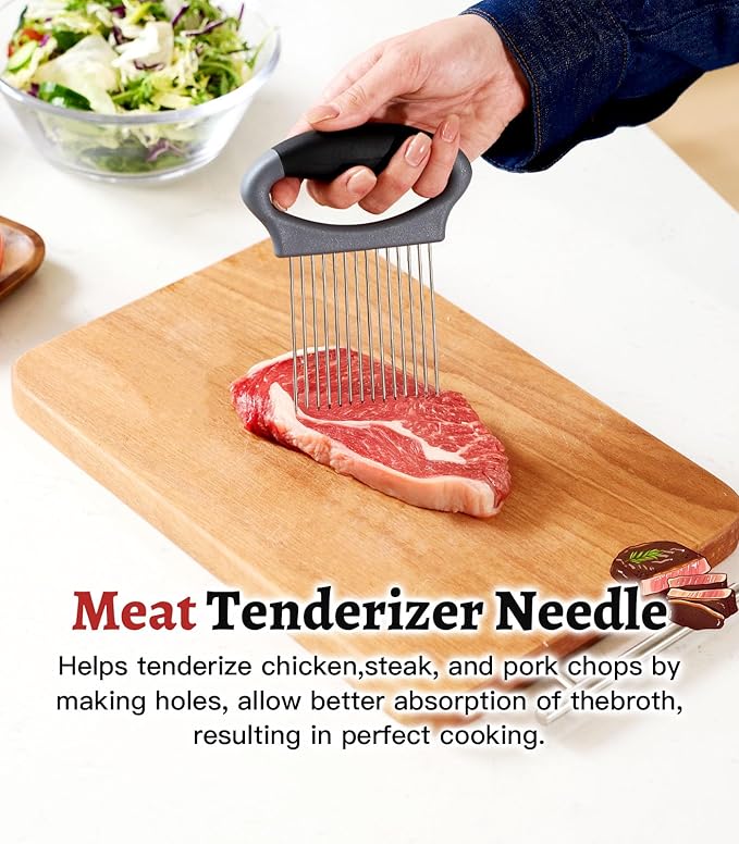 Onion Holder for Slicing, Large Stainless Steel Onion Slicer Holder - Multi-Purpose Vegetable Chopper Tomato Slicer, Food Cutter Assistant Tool for Potato, Avocado, Egg, Lemon, Fruit & Meat Tenderizer