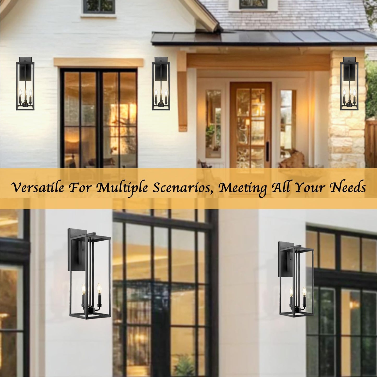 Bestshared Outdoor Wall Lantern, 24in Tall Black Metal Sconce, Clear Glass, Model 4176