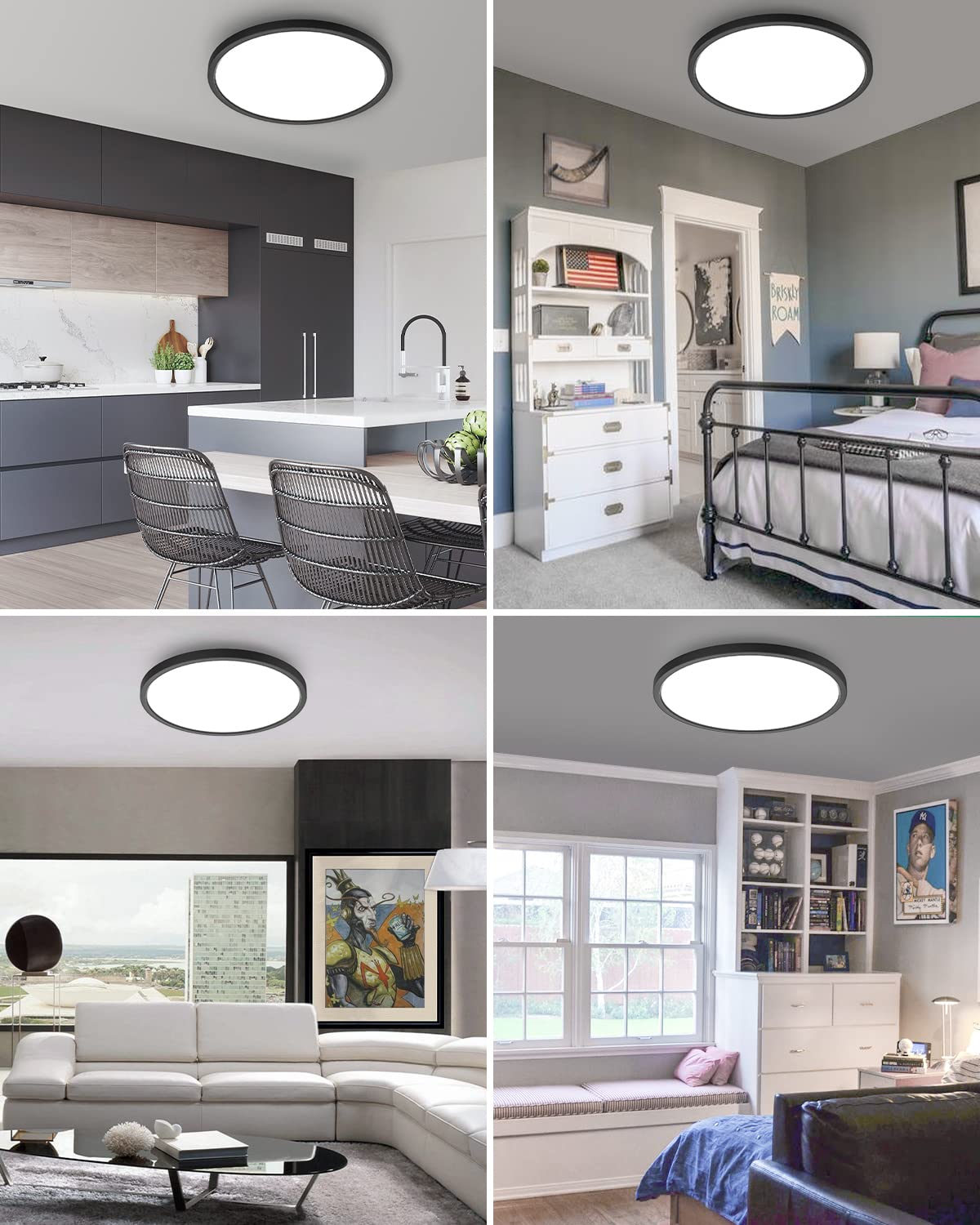 6Pack Flush Mount Led Ceiling Light Fixture Black  12Inch 28Watt  Dimmable & 3000K-4500K-6000K 3 Color Selectable Ceiling Lamp 3200Lm Low Profile Ceiling Light For Kitchen Bedroom Hallway Porch