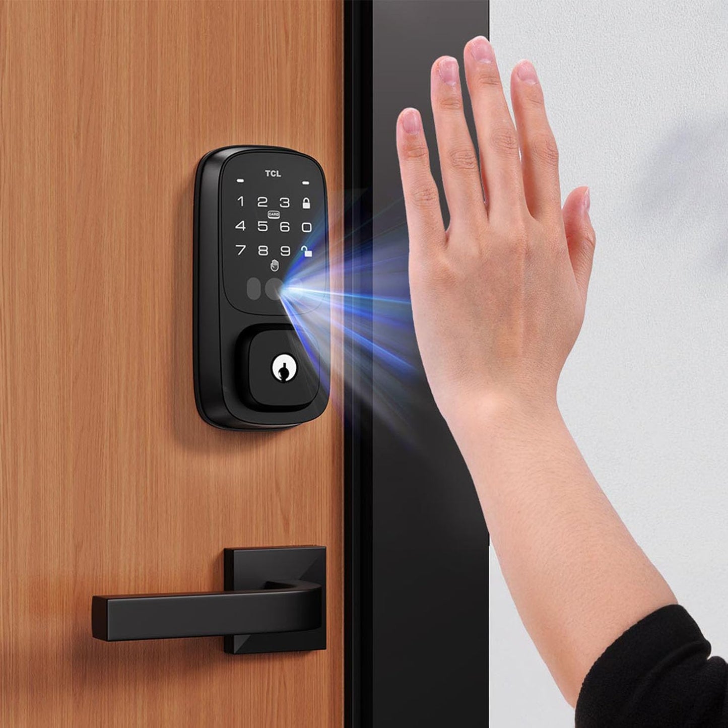 TCL Smart Lock D1 Pro, Palm Vein Recognition Door Lock with App Control, Keyless Entry Door Lock for Front Door, Wi-Fi Keypad Deadbolt, Works with Alexa & Google Assistant, Rechargeable Battery(Black)