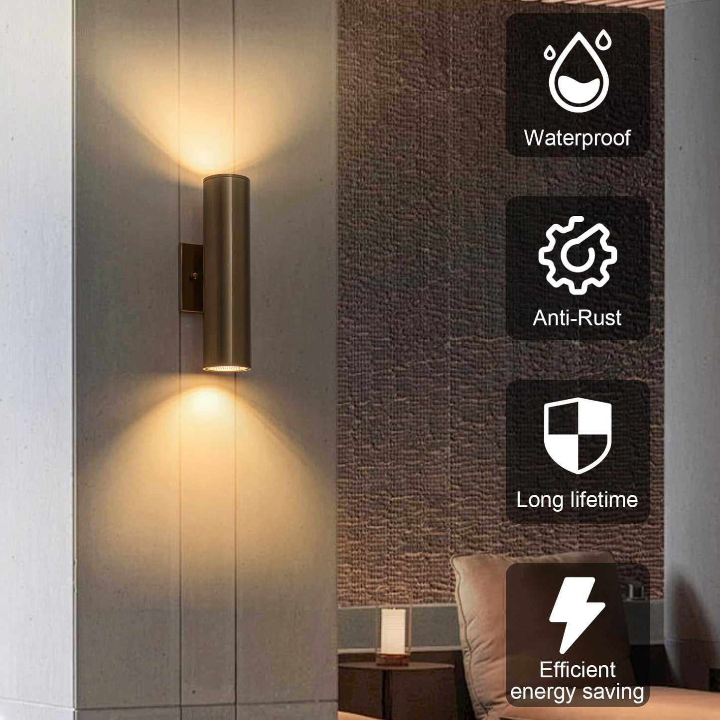 Zicbol Modern Outdoor Wall Light 11.8 Integrated Led Cylinder Up And Down Outdoor Lights  2-Light Exterior Lighting Fixtures For House Patio Front Porch Garage