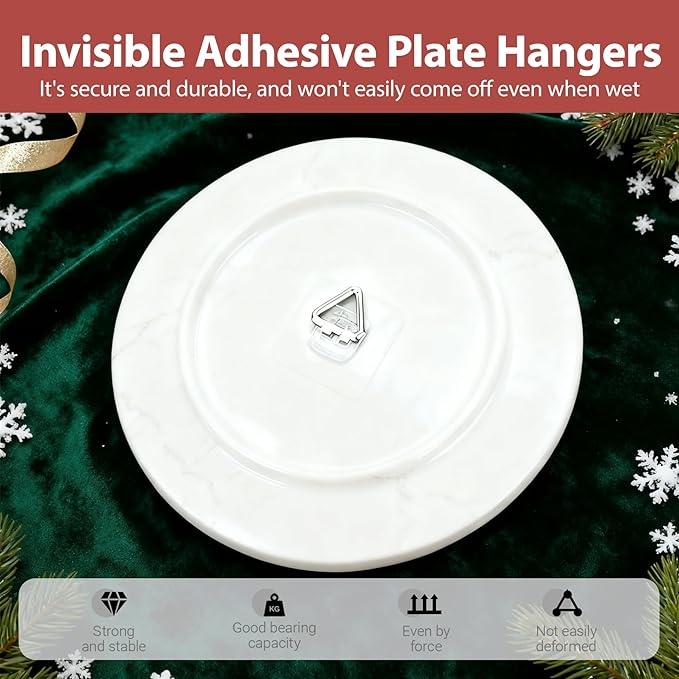 40 Pack Invisible Adhesive Plate Hangers, Vertical Wall Holders for Display, Supports 8-10 Inch Decorative Plates, Art & China, Secure Hangers for Home Décor Ideal(20 Round 20 Square)