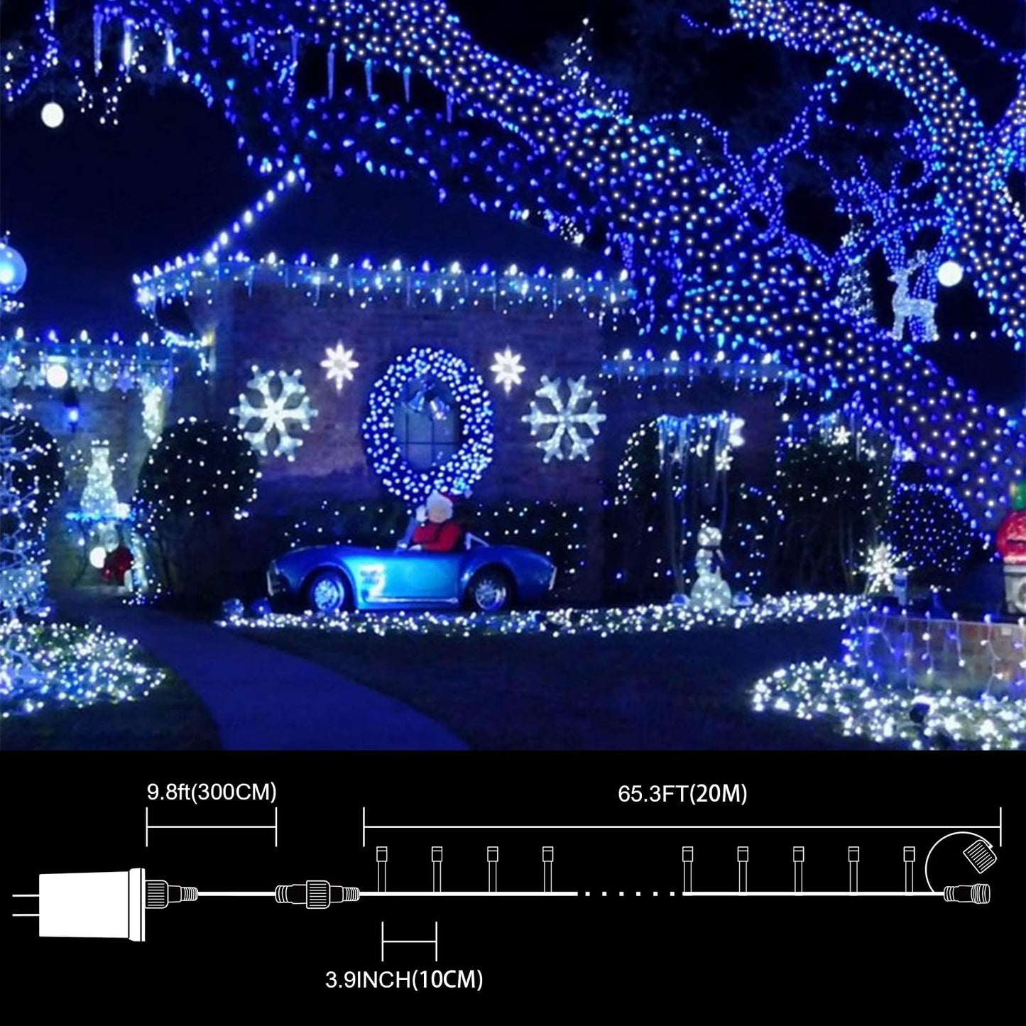 Lamphome 66Ft Christmas Decorative Mini Lights  200 Led Transparent Wire Fairy Starry String Lights Plug In  16 Lighting Modes For Indoor Outdoor Xmas Tree Wedding Party Decoration (White +Blue)