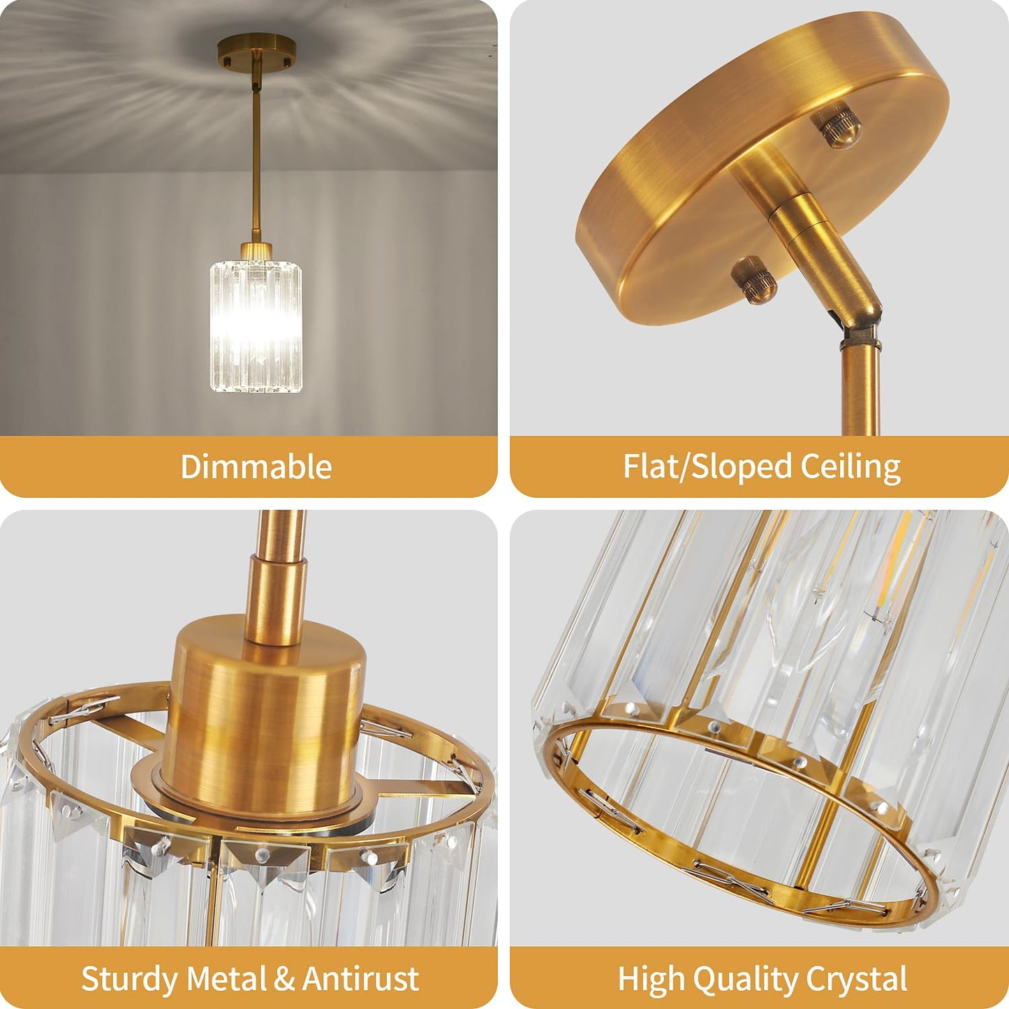 Zsmihdoh 2 Pack Pendant Lights Kitchen Island  Modern Gold Crystal Pendant Lighting  Kitchen Hanging Light Fixtures Mini Chandelier Pendant Lighting For Island Dining Room Hallway