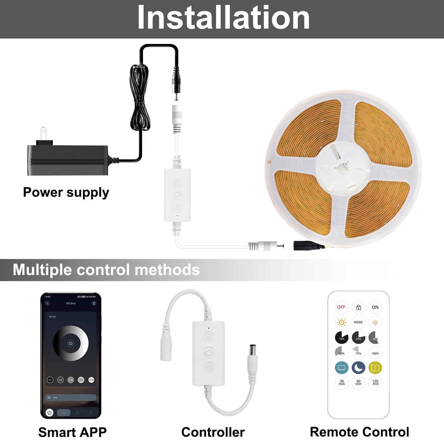 Auziwe Cob Led Strip Light 4000K  24Ft Dimmable Natural White Led Strip Light  Cri92+  Dc24V Tape Light With Rf Remote  Timer Function  Bluetooth App Control For Home Bedroom Kitchen Diy Lighting.