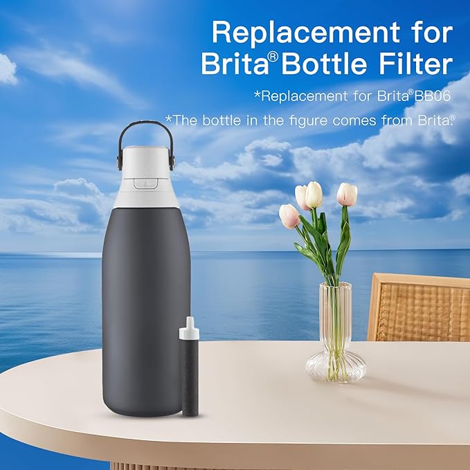 Water Bottle Filter, Replacement for Brita® BB06, Brita Hard Sided, Stainless Steel and Plastic Bottle Filter, 6 Count