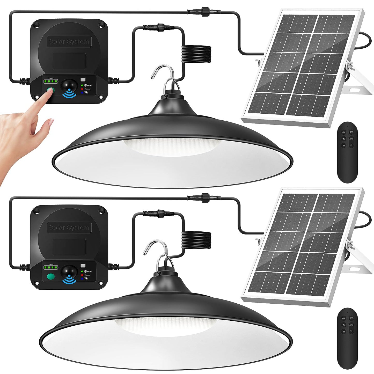 APILAB Solar Shed Light, 2000LM Motion Sensor, 4 Lighting Modes, 2 Pack, Black, Model DP047AB