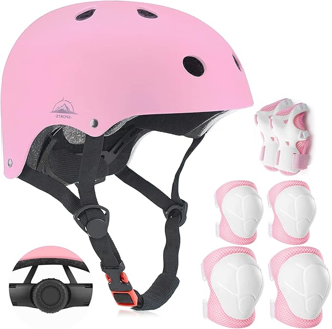 Adjustable Kids Helmet with Knee Pad, Elbow Pads & Wrist Guards - Toddler Bike Helmets for Ages 3-5, 5-8, 8-14 Years - Per...