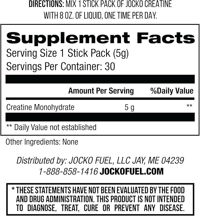Jocko Fuel Creatine Stick Packs - Creatine Monohydrate Powder Travel Packs for Men & Women, Supplement for Athletic Performance & Muscle Health, 30 Servings 150g (Unflavored)