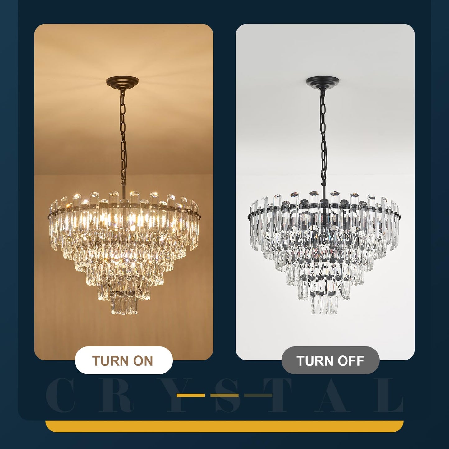 Brfaixla 6-Tiers Modern Crystal Chandelier Black 12-Light 23.6 Contemporary Round Pendant Chandeliers Light stylish Ceiling Hanging Lighting For Living Dining Room Bedroom Kitchen Island Foyer