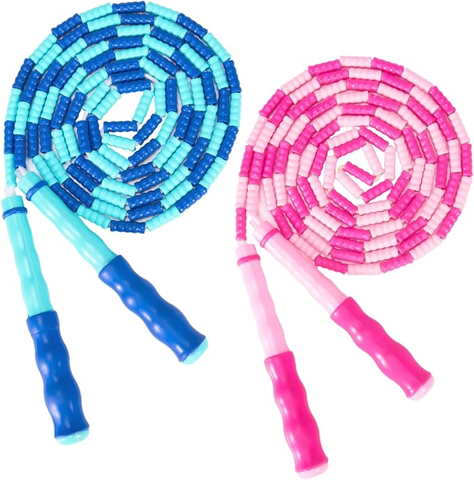 2 Pack Jump Rope for Kids, Adjustable Tangle-Free Soft Beaded Skipping Rope, Segmented Soft Beaded Skipping Rope, 9.2 FT S...