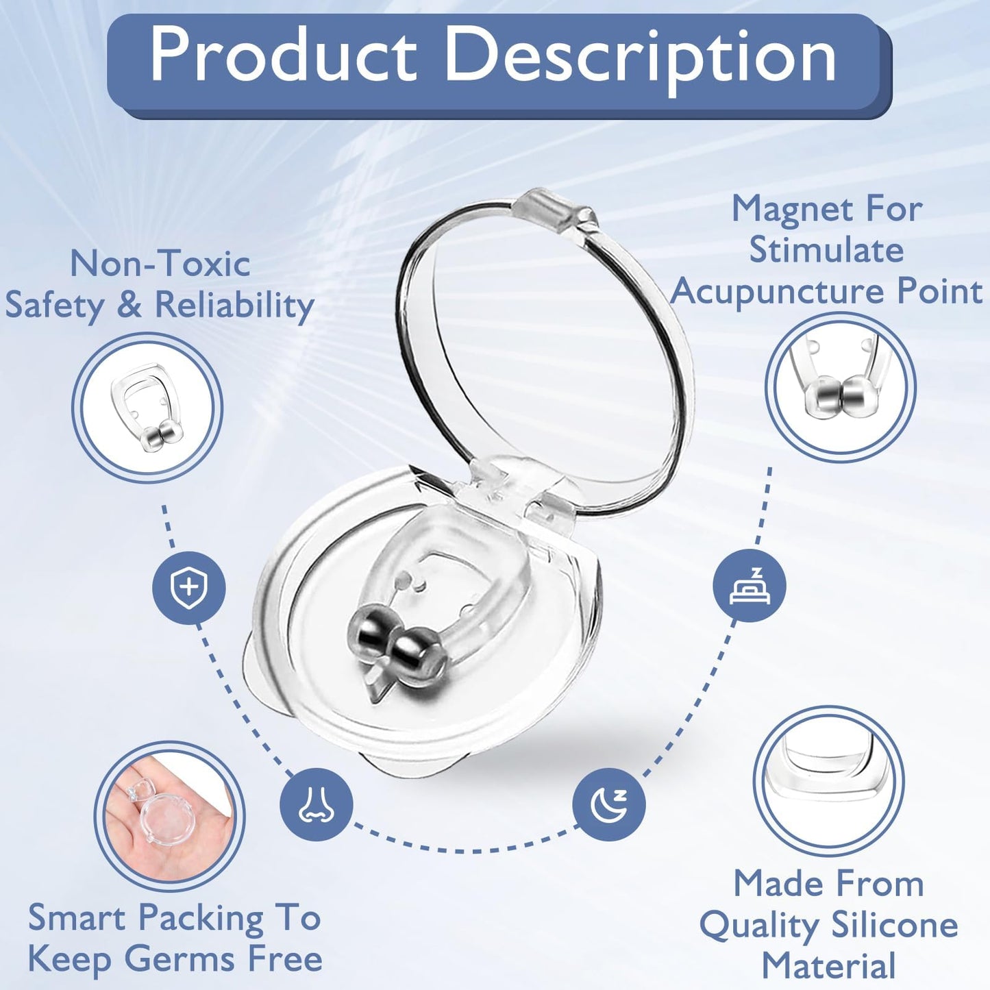 Nasal Dilators for Sleeping,Anti Nose Clip to Ensure Deep Sleep, Snoring Nose Clip Nose Magnet for Breathing Strip, Effective Anti Snoring Devices(8PCS)