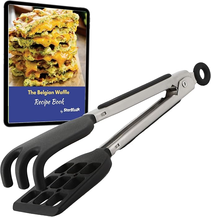 Mini Waffle Tongs by StarBlue – 8 Inches Silicone and Nylon Serving Tongs with Non-Slip Smooth Handles, Non-Scratch and Dishwasher Safe, Multipurpose Spatula Tongs for Belgian Waffle Serving