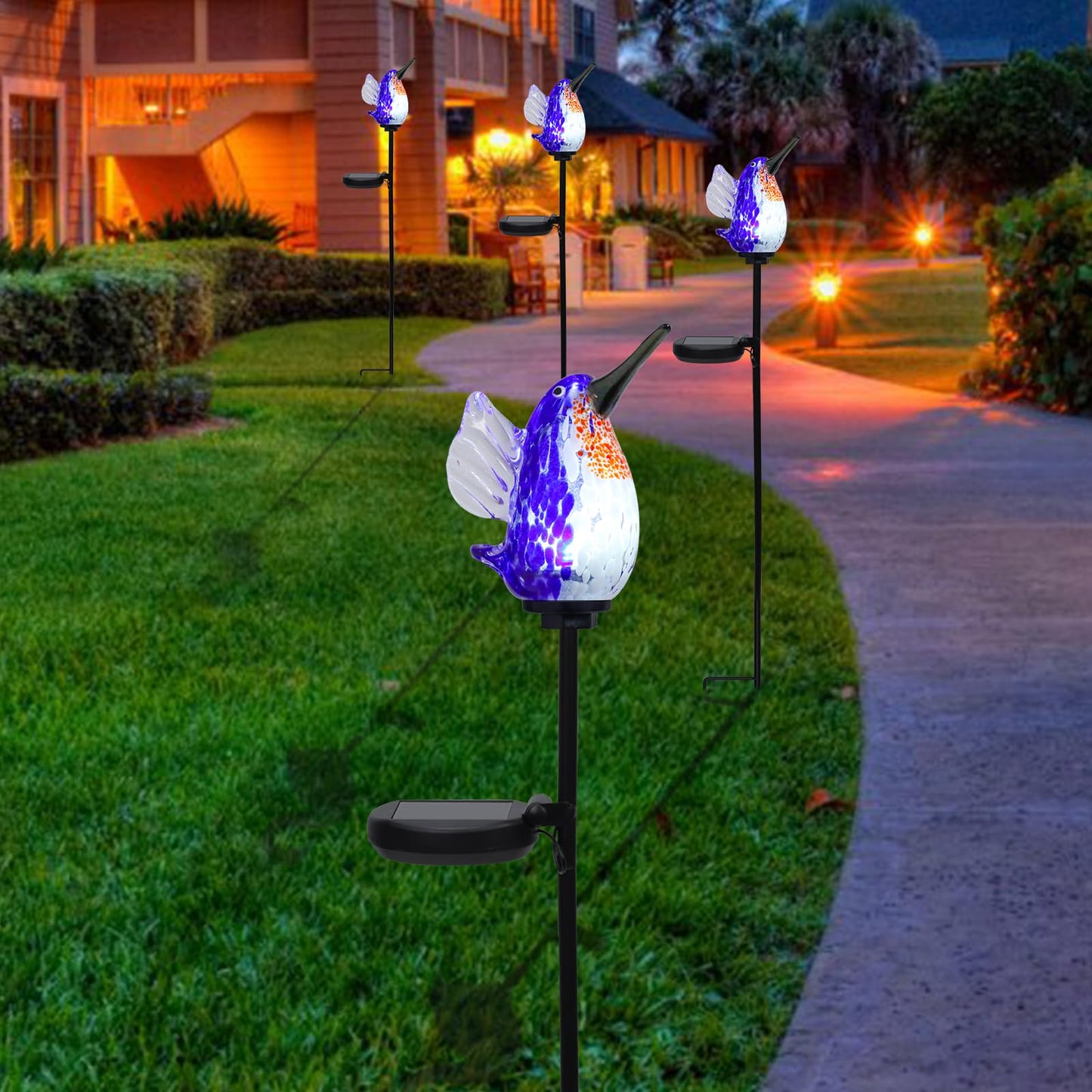 Bshine Solar Garden Decoration Outdoor Hummingbird Lights Stake  Hand Blown Glass Waterproof Solar Light Decorate Paths  Pathways  Lawns And Yards Art For Mom Gifts