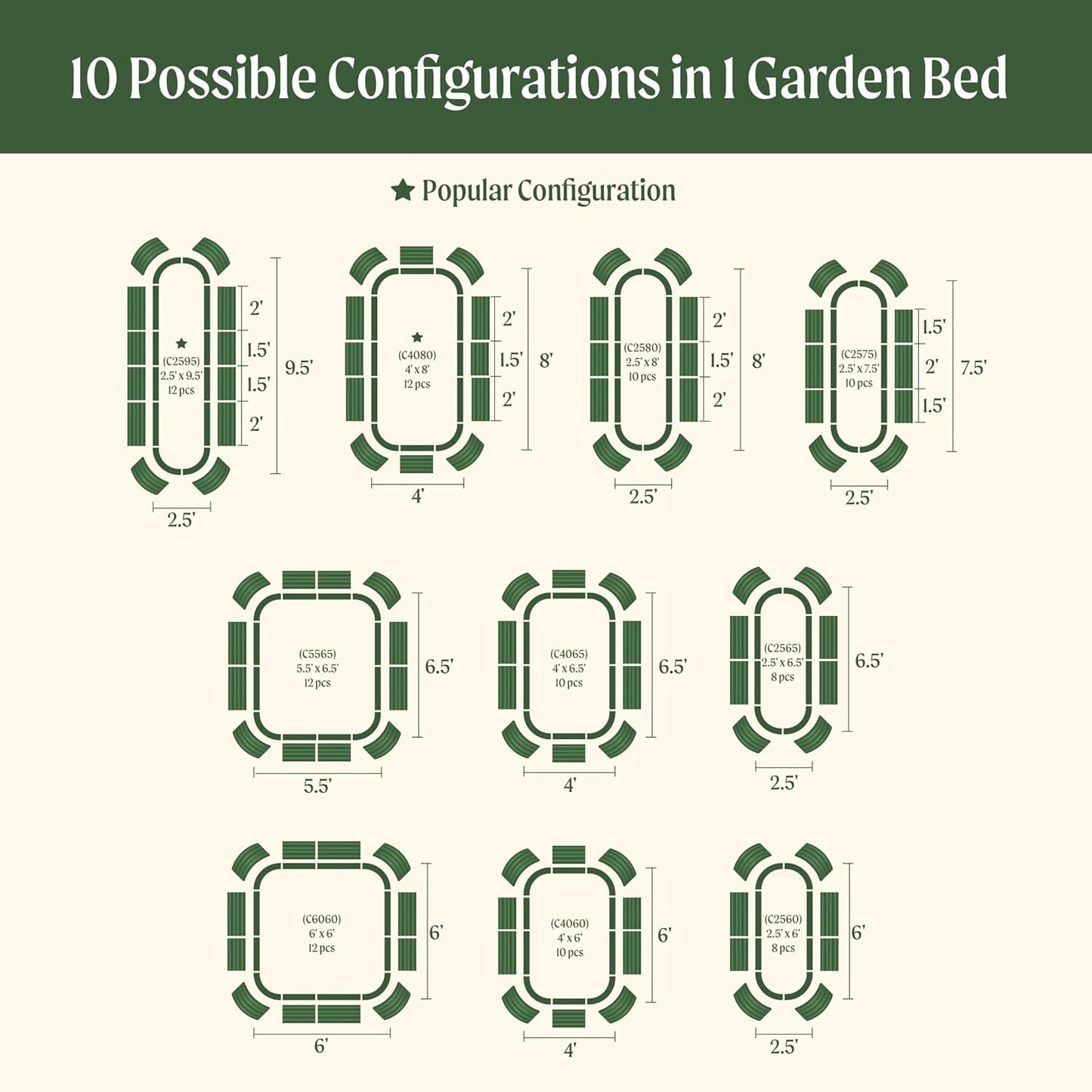Vego garden Raised Garden Bed Kit, 17" Tall 10 in 1 Modular Raised Garden Beds Kit, Metal Planter Box for Vegetables, Flowers, Herbs, British Green