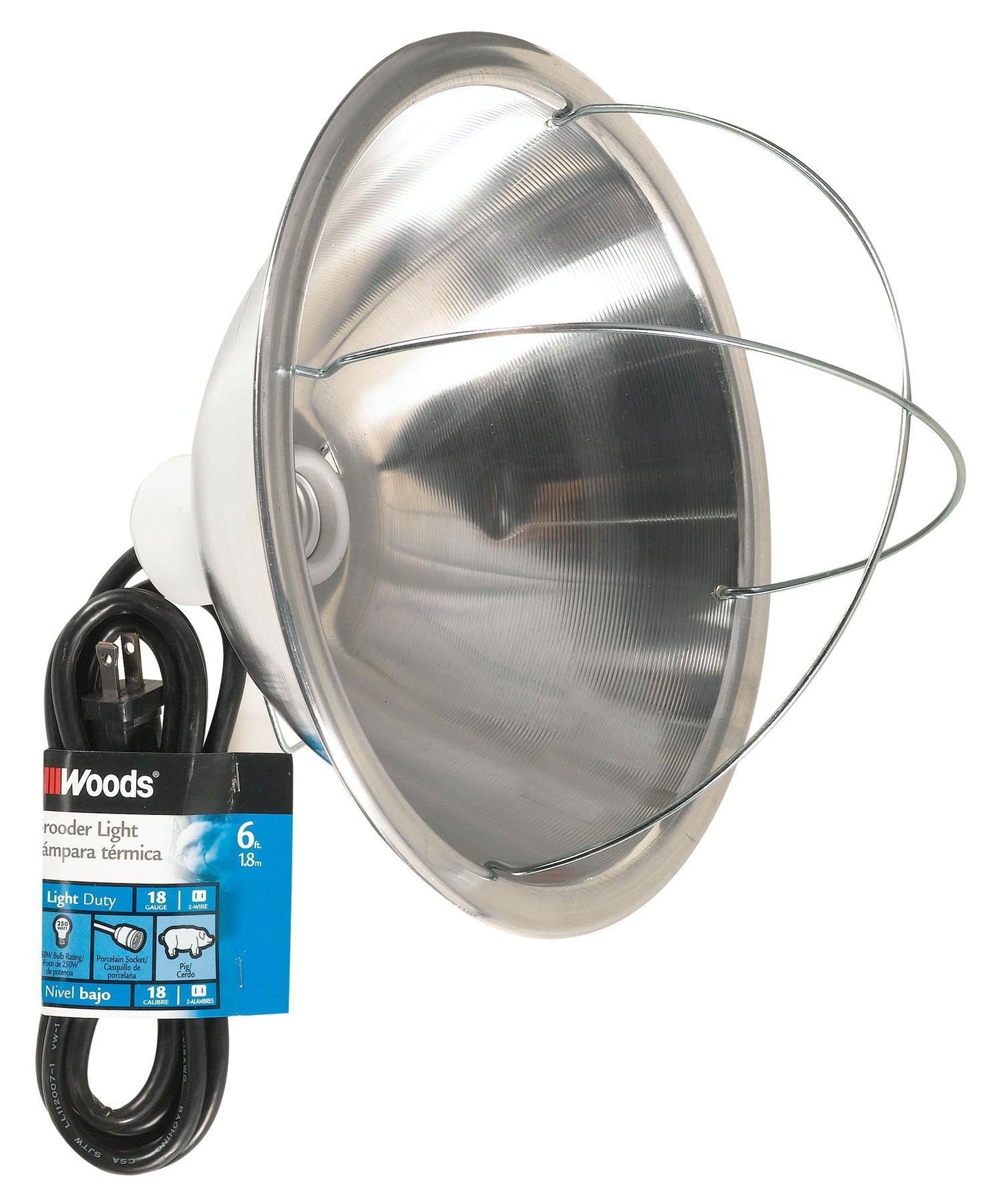 Woods Brooder Lamp with Bulb Guard, 10.5 Inch Reflector, 250 Watt, White, Model 0165
