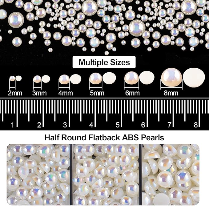 4000PCS Flatback Rhinestones and Half Round Pearls Kit #33, Multi Size Glass AB Crystals, Plastic Flat Back Beige AB Dome Bead with Pickup Pencil and Tweezer for Nail Art