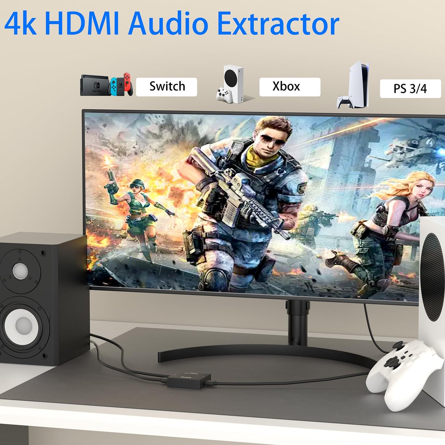 HDMI Audio Extractor Splitter,HDMI to 3.5mm Audio Adapter, 4K*2K@30HZ, 3D, 1080P Compatible for TV, PC, Sound System, Xbox, Switch, PS3, PS4, PS5