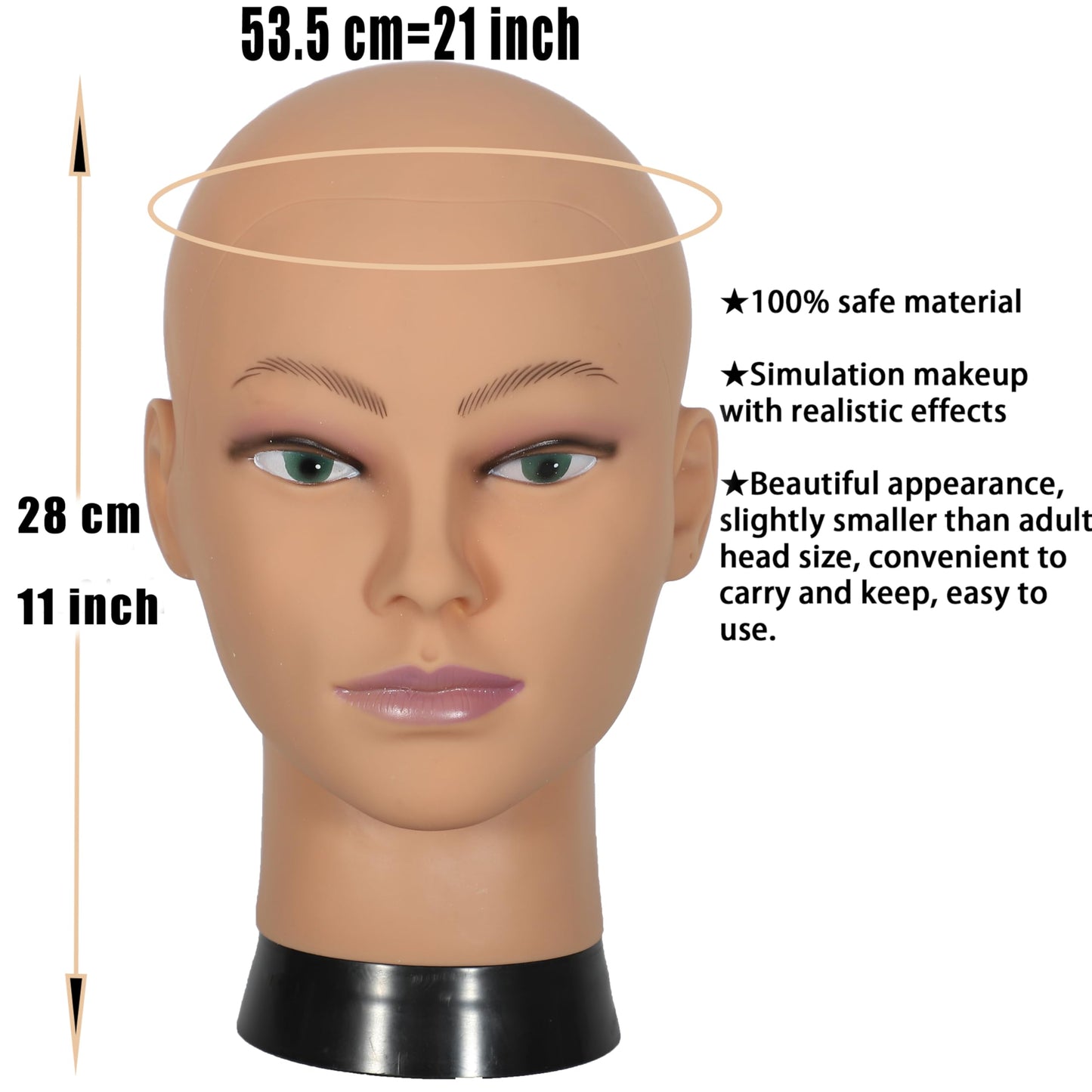 simnient Bald Mannequin Head Stand Professional Cosmetology Wig Training Head for Wig Making and Display Hat Glasses Scarf Jewel