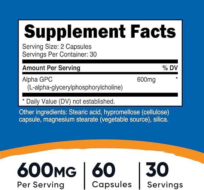 Nutricost Alpha GPC 600mg, 60 Vegetarian Capsules - Non-GMO and Gluten Free, 300mg Per Capsule