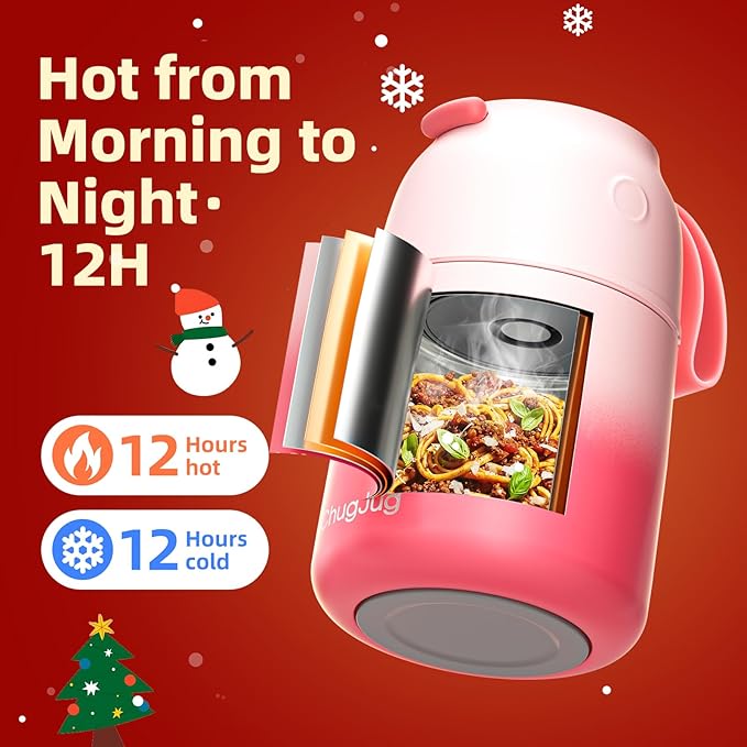 2 Pack Soup Thermo for Hot Food for Adults Kids, Vacuum Insulated Food Jar, Lunch Thermo Food Container for School Office, Cute Travel Food Flask with Spoon(26 oz,18 oz) (Pink)