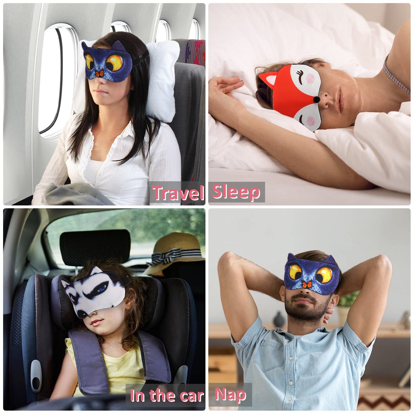 ZOOFOX 16 Pack Cute Animal Eye Mask, Soft Blackout Blindfold Sleeping Mask with Adjustable Strap, 3D Funny Eye Cover for Women Men Kids Plane Travel Yoga Office Snap Night Sleeping