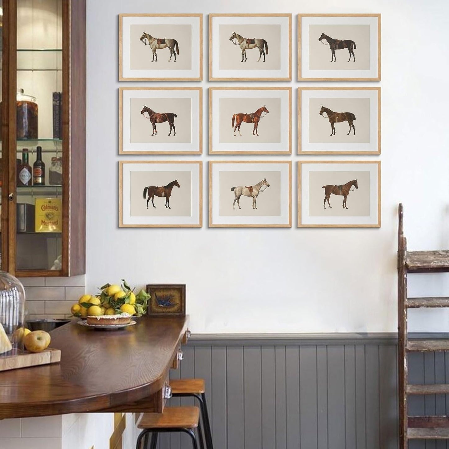 LOARTVE 9Pcs Vintage Horse Canvas Wall Art Posters,Farmhouse Horse Art Prints Rustic Gallery Wall Decor Pictures for Living Room Office Bedroom Decoration, Unframed