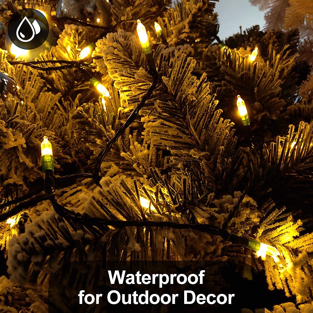 Mashang 50 Led Battery Operated String Lights, Warm White, Green Wire, 8 Modes, Waterproof For Indoor/Outdoor Xmas Decor