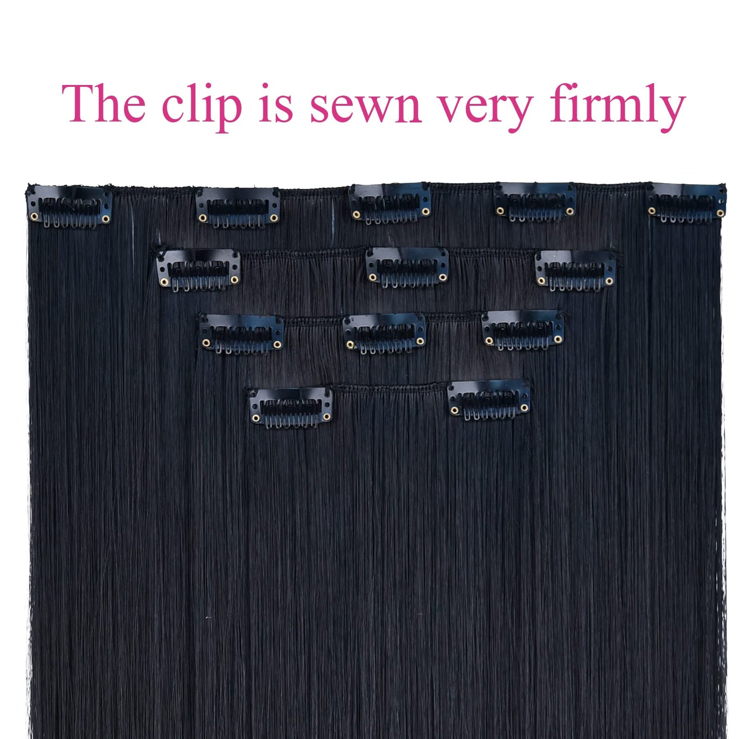 SYXLCYGG Black Hair Extensions Synthetic 4pcs Clip In Hair Extension 22 5.5 Oz Straight Cheap Hair Piece Women Natural Fluffy&No