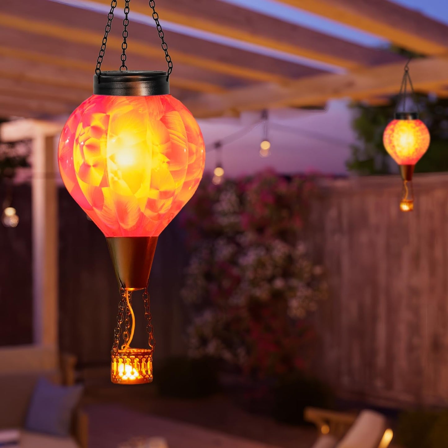 Dreamskip 2Pc Hot Air Balloon Solar Lantern With Flame  Pink Glass Balloon Lantern Lights Outdoor Waterproof  Hanging Solar Lights For Outside Garden Yard Patio Tree Porch Gift For Women Lovers Mom