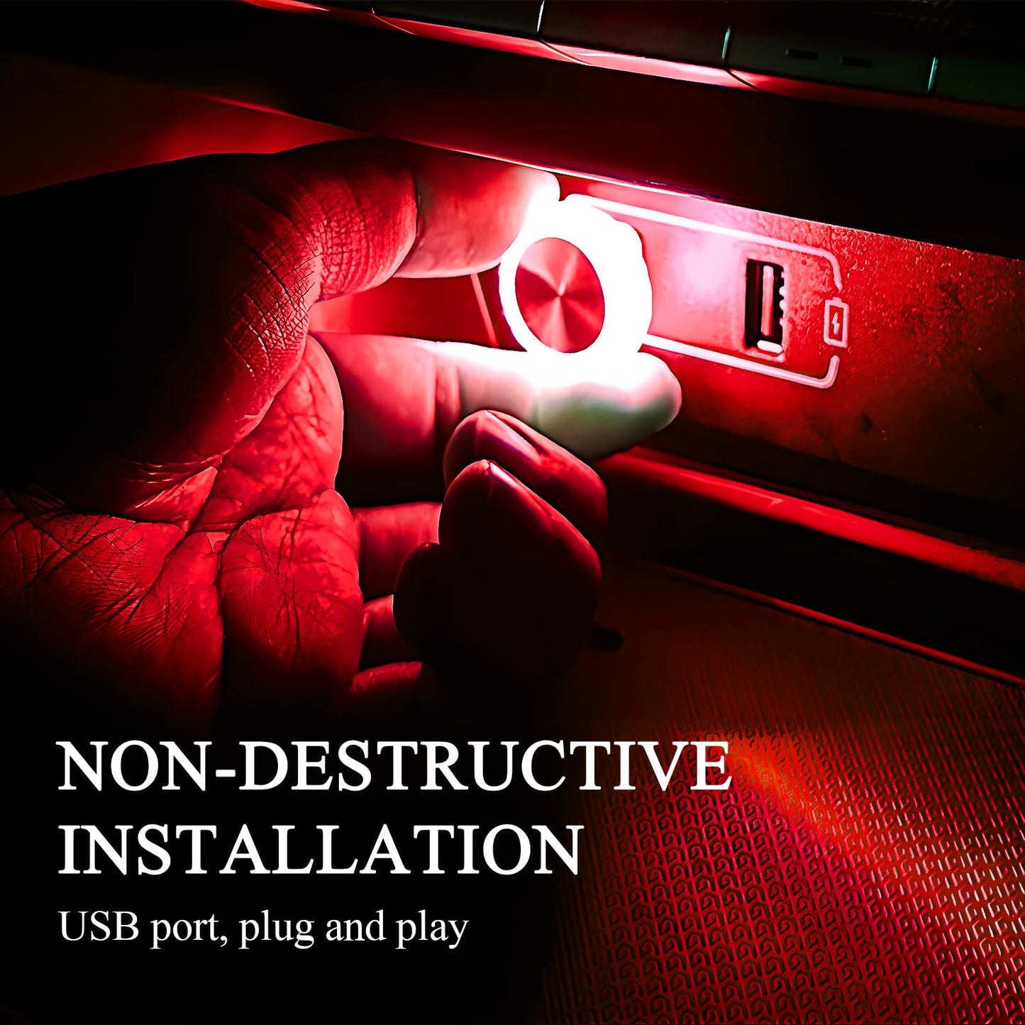 Hovom 4Pcs Usb Led Car Interior Atmosphere Lamp  Portable Mini Car Led Night Light Decoration  Plug-In Usb Automotive Ambient Lighting Kit  Universal For Cars Suvs Trucks Rvs (Red)