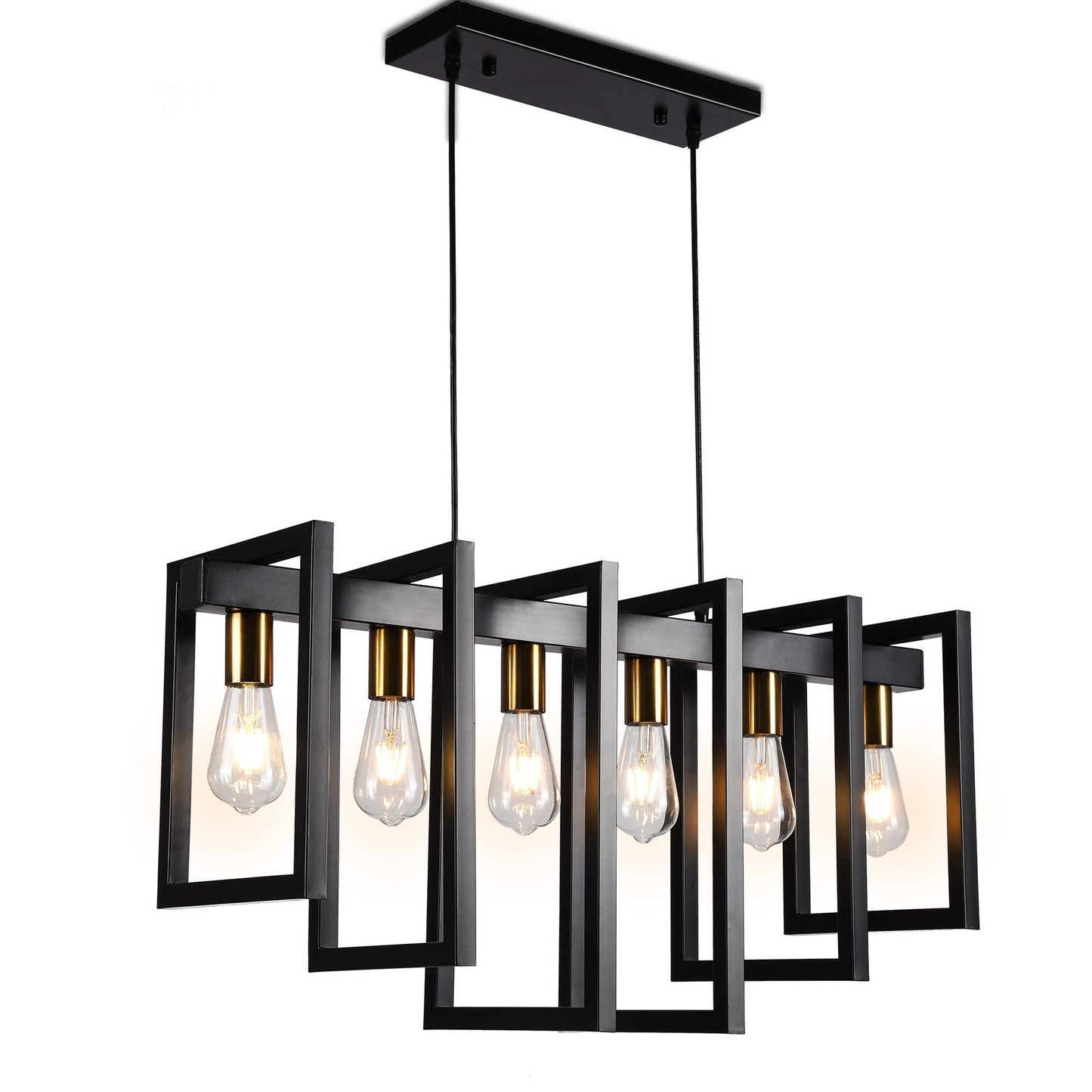 SomSom Kitchen Island Light Pendant 6-Light Industrial Chandelier Matte Black with Antique Brass Finish Model Y-D608U
