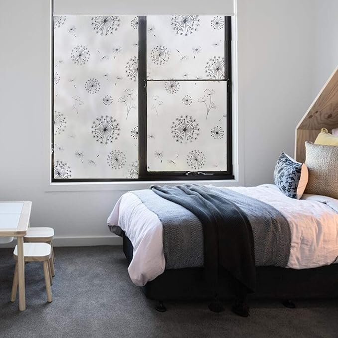 FILMGOO Window Privacy Film 4D Decorative Stained Glass Window Sticker Non-Adhesive（Dandelion,35.4 Inch x 13.1 Feet）