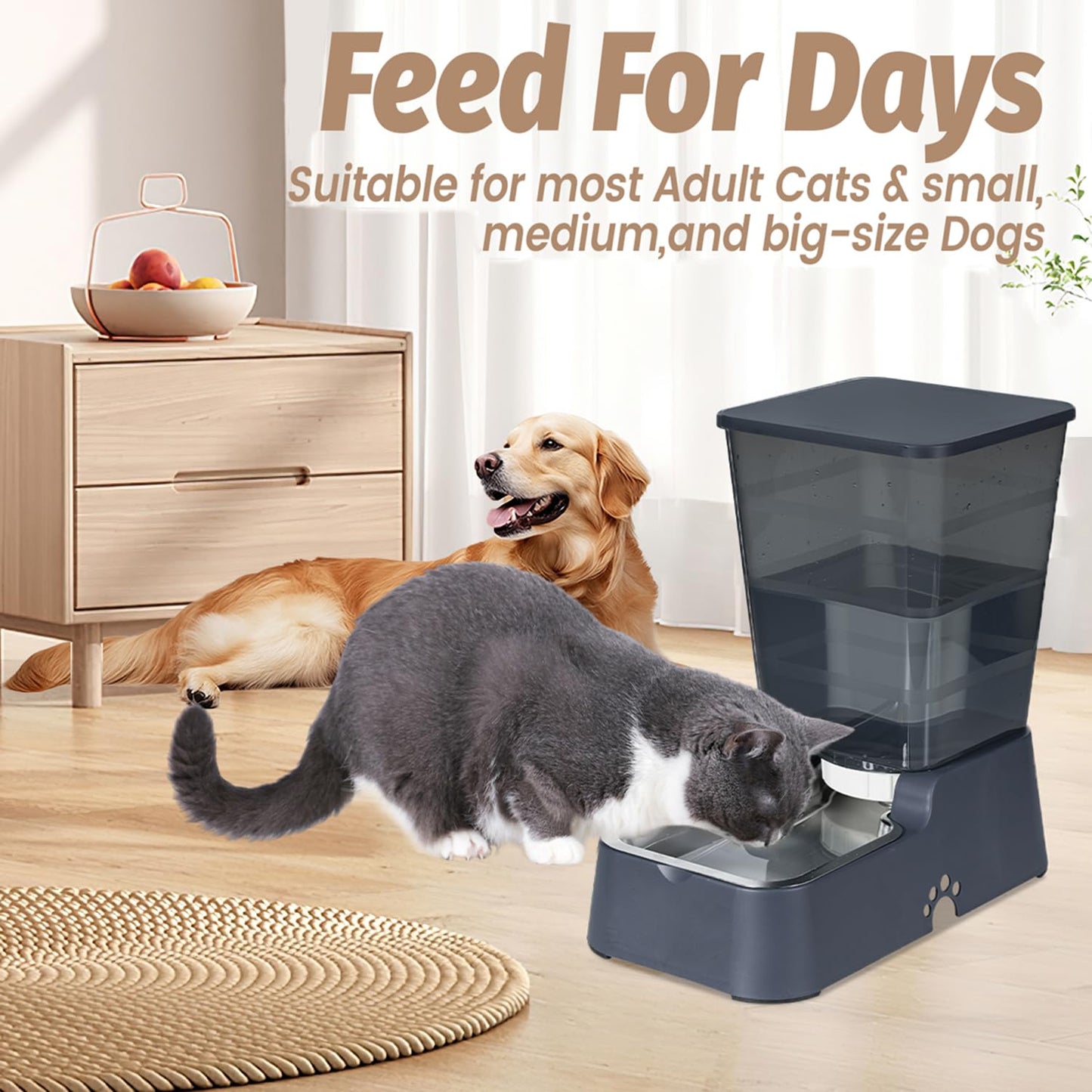 Leefele Automatic 5.4L/1.4Gal Pet Waterer, Pet Automatic Dog Water Dispenser Gravity Stainless Steel Water Feeder, Large Capacity Feeding Bowls for Cats and Medium & Large-Sized Dogs
