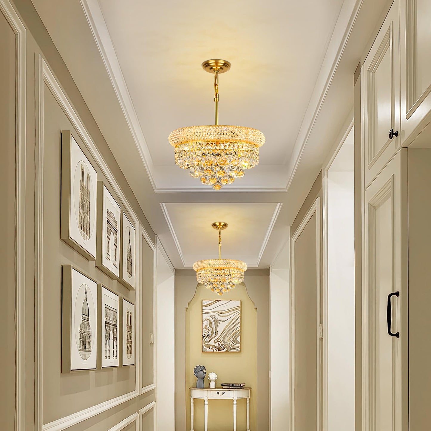 Crystal Chandeliers For Dining Room Light Fixture Over Table  Empire Style K9 Crystal Chandeliers For Bedroom  4 Lights Gold stylish Lighting Fixtures For Entryway Kitchen Island Foyer D15 Inch