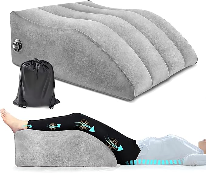 Inflatable Leg Elevation Pillow-Neck Support Pillow Lumbar Support Pillow-Leg Wedge Bed Pillow Knee Support Pillow Hip Pillow, 45 Degree Wedge Leg Bolster Pillow Fast Inflating Deflation (Grey)