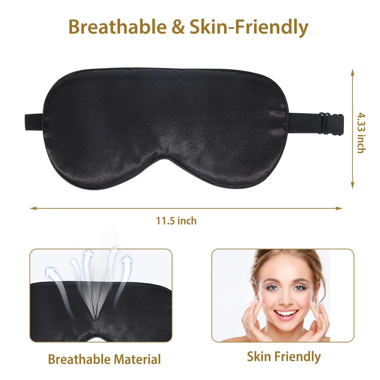 JroyJoy 4 Pack Silk Sleep Mask - 100% Blackout, Zero Eye Pressure, Blindfold with Adjustable Strap, Super Soft Travel Eye Covers (Black, Pink, Blue, Purple)