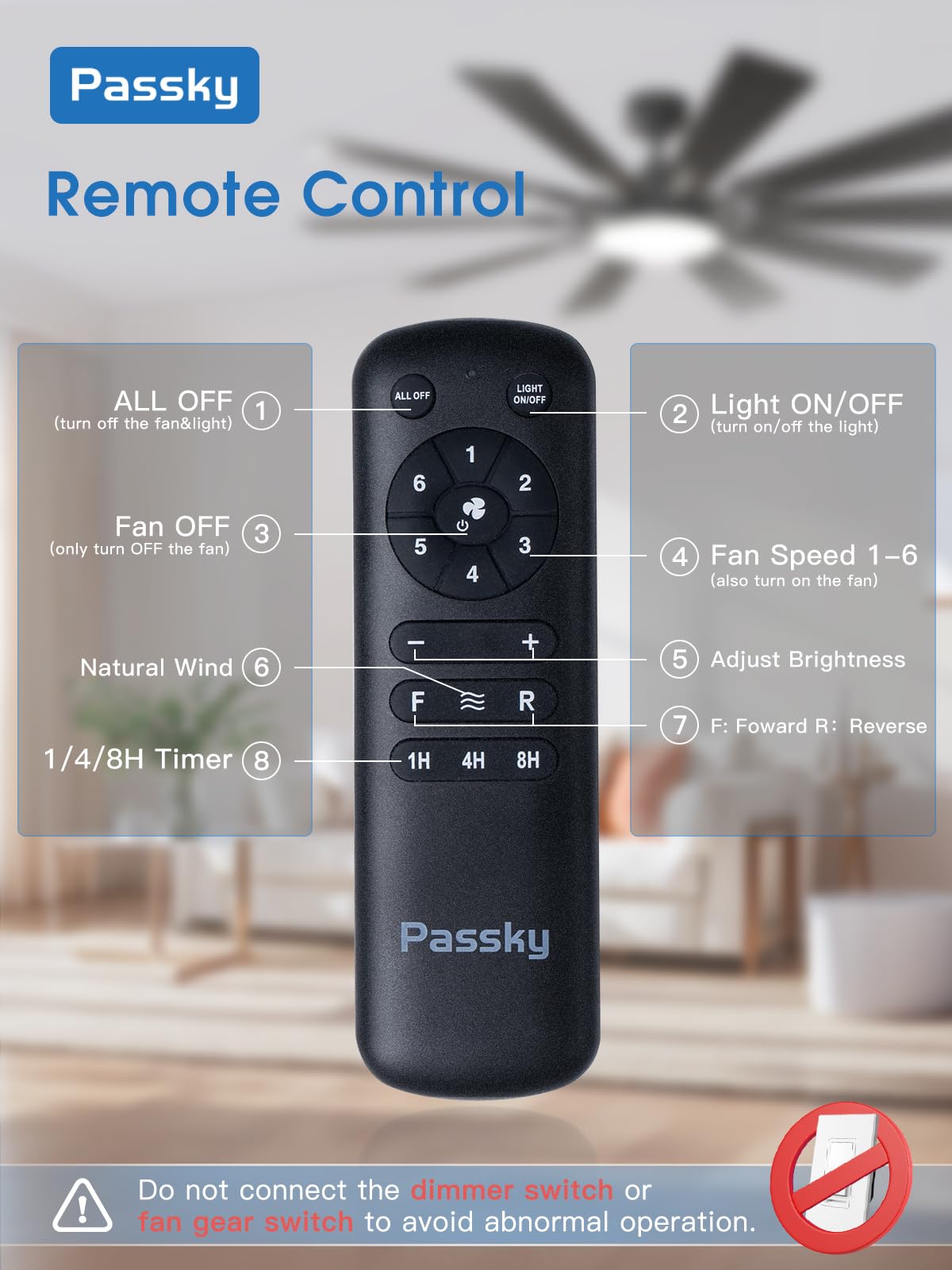 Passky Ceiling Fans With Lights, 64 Inch Black Ceiling Fan With Light And Remote Control, Reversible, Dimmable, 3Cct, Quiet, Cei