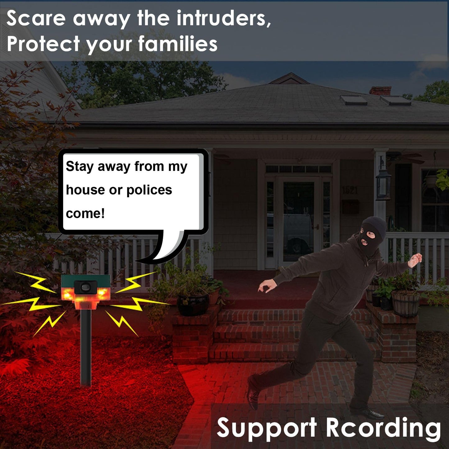 Hulppre Solar Outdoor Motion Sensor Alarm-Dog Barking&Gunshot Sound,130Db Loud Noise Maker,Support Recording,13 Kinds Of Sound S