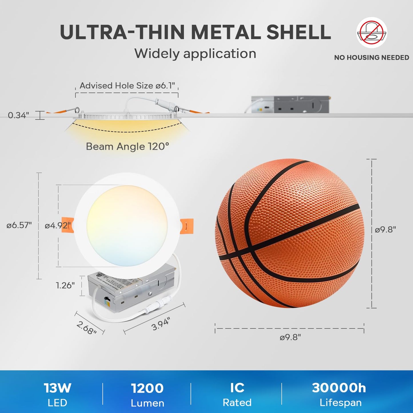 Lvwit 12 Pack Ultra-Thin Recessed Lighting 6 Inch With Junction Box  1200Lm 2700K-5000K 5Cct Led Ceiling Lights  Dimmable Canless Wafer Downlight  Etl Fcc&Ic  Smooth Trim