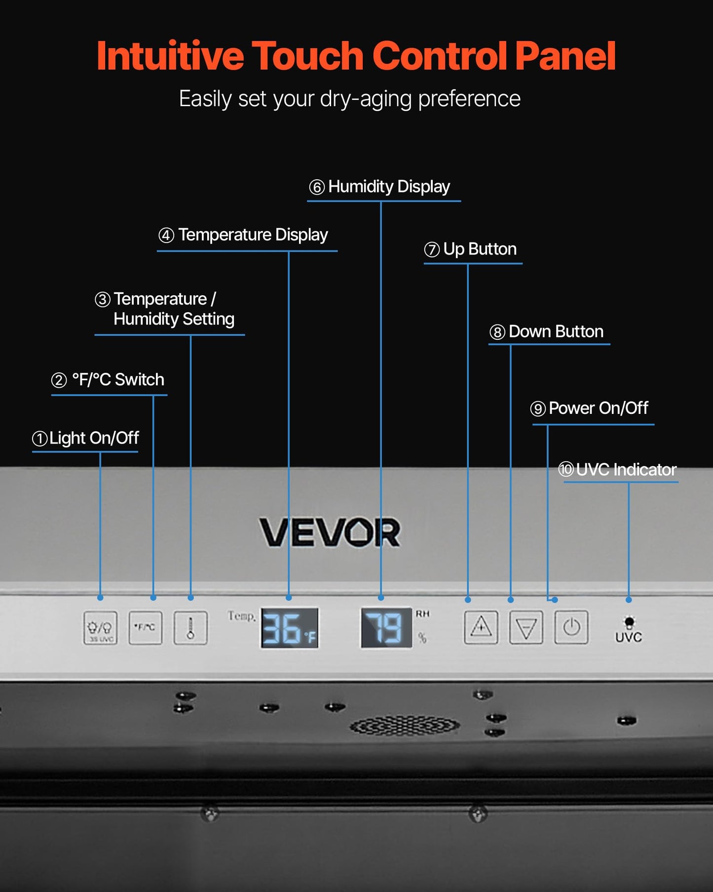 Vevor Zs-A450N Fridge For Steaks Dry Ager Refrigerator For Meat With Precise Temperature & Humidity Control, Freestanding & Buil
