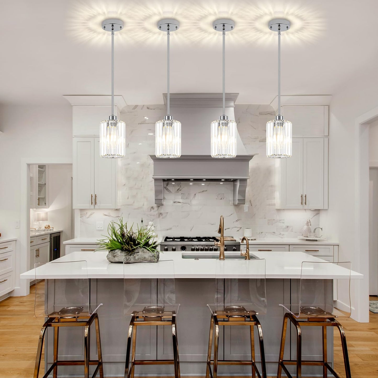 Zsmihdoh Chrome Pendant Lights 2 Pack Crystal Pendant Lighting For Kitchen Island  Modern Mini Kitchen Chandeliers Hanging Pendant Lights For Bedroom Dining Room Hallway
