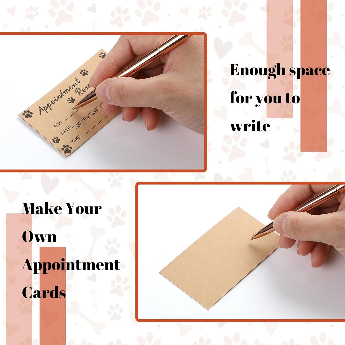 Seajan 1000 Pcs Pet Grooming Appointment Cards Bulk Paw Prints Appointment Reminder Cards for Dog Grooming, Pet Care, Client Business, Hair Salon, Dental Office, Massage Therapist and More, Brown
