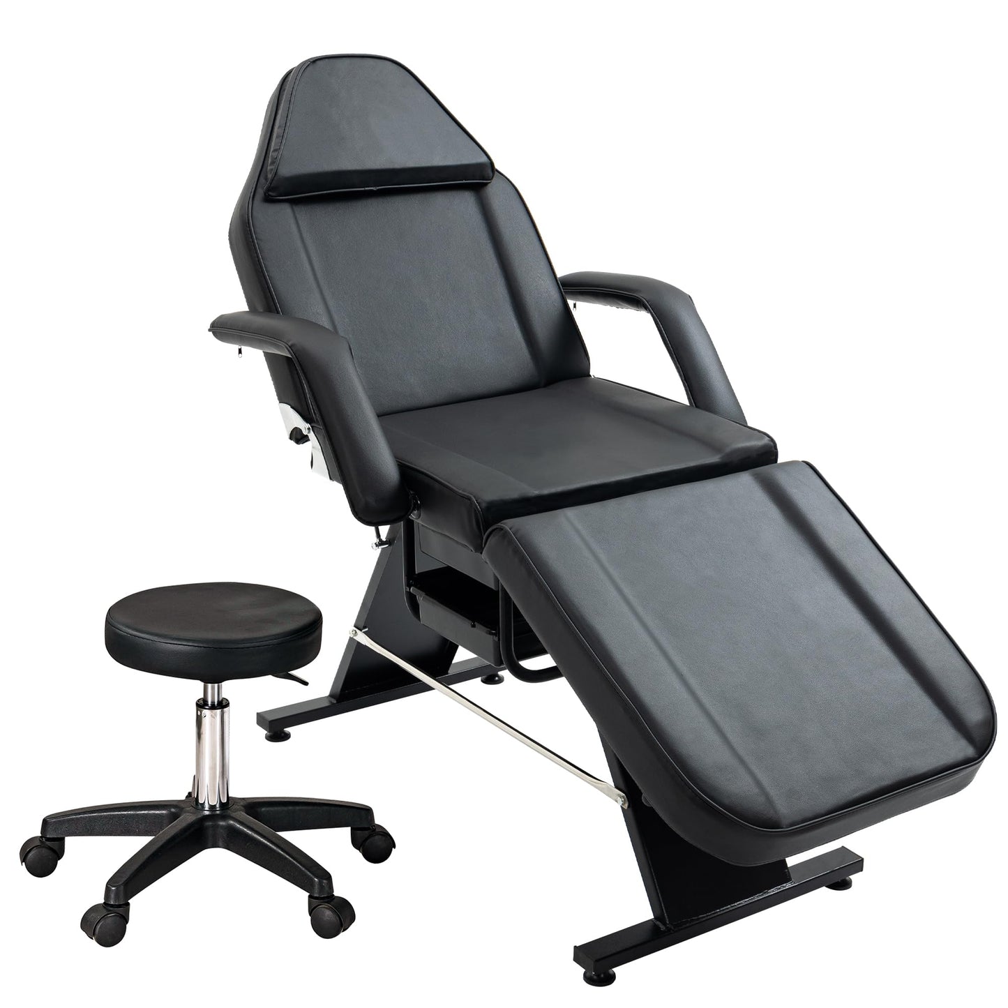 KEIKI Massage Salon Tattoo Chair Esthetician Bed with 2 Tray, Hydraulic Stool, Wide Leg Multi-Purpose 3-Section Facial Bed Table with Adjustable Spa Beauty Equipment, Easy Assembly, Black