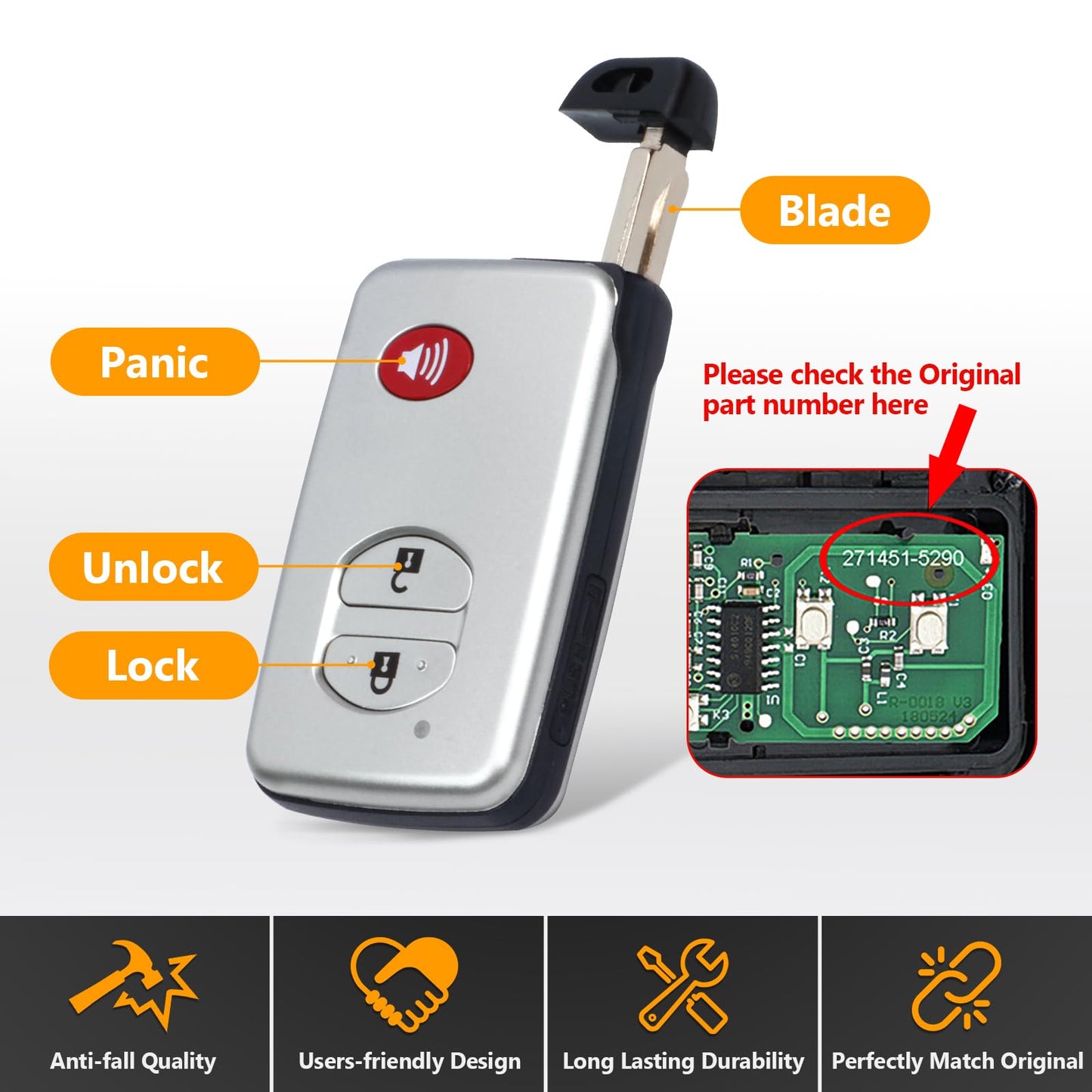 Yewong Car Key Fob Remote Keyless Entry Control For Toyota 4Runner 2010-2019 Prius 2010-2016 Venza 2009-2016 Fccid:Hyq14Acx 2714