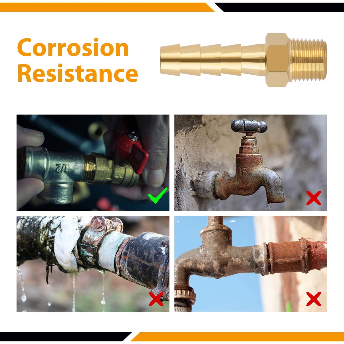 KOOTANS 4pcs Brass Hose Barb Fittings 1/4" Hose Barb to 1/8 NPT Male Thread Air Hose Fittings Brass Quick Coupler Air M Type Adapter Connector Fitting