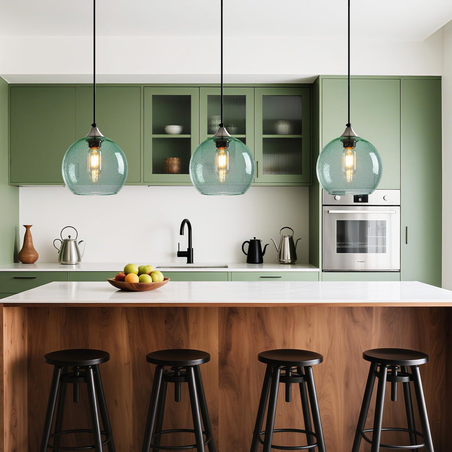 Lbsqj Light Green Glass Pendant Lights Kitchen Island Lighting Globe Pendant Light Fixtures Modern Pendant Lighting For Bedroom Living Dining Room Light Fixture (7.87 In  2 Pack)