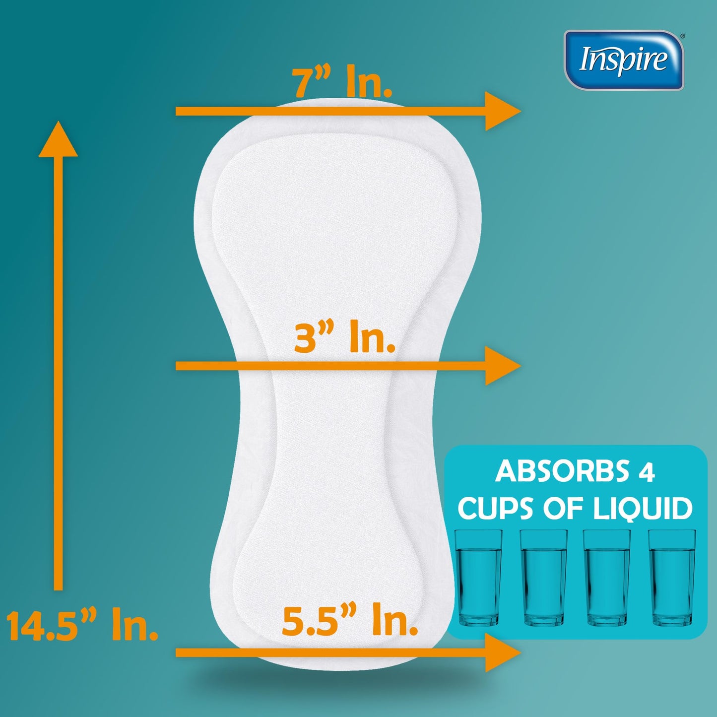 Inspire Ultra Absorbency Incontinence Booster Pads | Absorbs Over 4 Cups! | for Women or Men, Adhesive Strip Use in Incontinence Underwear and Diapers Leak-Free (66 Count)